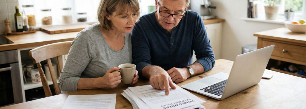 Homeowners look at insurance policy for mold